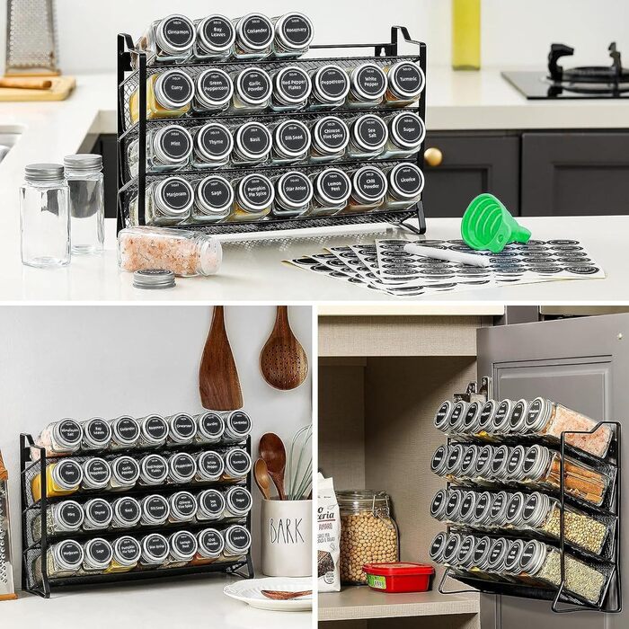 Настінна підставка для спецій, кухонний органайзер з 28 банками для спецій та 180 етикетками для спецій, прозора, для кухні, стільниці, шафи, комори