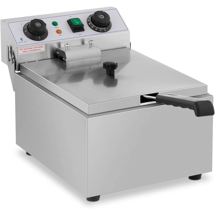 Електрична фритюрниця Royal Catering нержавіюча сталь RCTF 10EB (3 200 Вт, ємність 10 л, діапазон температур 50-200 C, холодна зона, з таймером до 60 хв.)