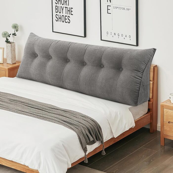 Подушка для читання для ліжка або дивана, трикутна, зі спинкою, подушкою для дивана, дитячим узголів&39ям, знімним чохлом, м&39якою, для додаткового комфорту - 180 * 50 * 20 см - One Grey 180 X 50 X 20 см, сірий