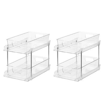 Органайзер для ванної кімнати, 2-рівневий, ефективне зберігання з шухлядами з прозорого пластику для кухні, під раковиною, штабелюється, економить місце у ванній кімнаті на кухні