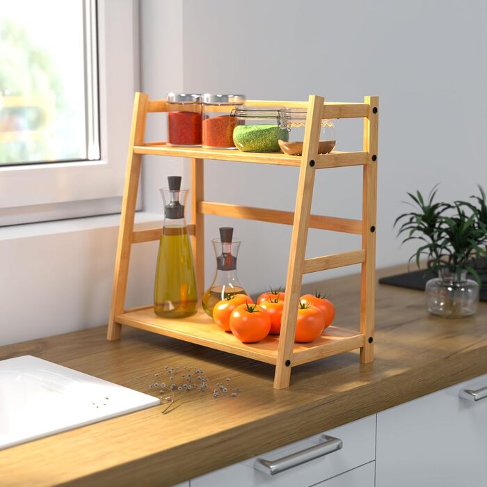 Бамбукова підставка для спецій, стояча, настільна полиця, 40x40x21 см, дерев&39яна підставка для спецій, кухонний органайзер, органайзер для кухонної стільниці, пральні та офісу