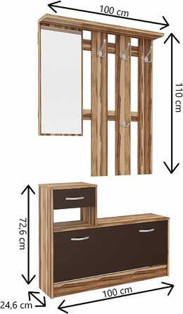 Шафа для одягу August Nuss - Шафа для одягу з дзеркальною тумбою для взуття та вішалкою для одягу Ширина 100 см, висота 72,6 см (н