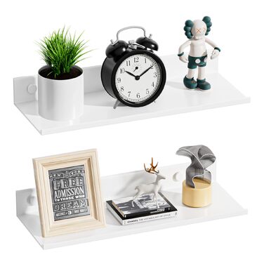 Біла настінна полиця, не потребує свердління, комплект з 2 шт. , сучасна металева плаваюча полиця, настінна полиця для ванної кімнати, декоративна клейка настінна полиця для вітальні, спальні, їдальні, офісу, біла 30 см, 30