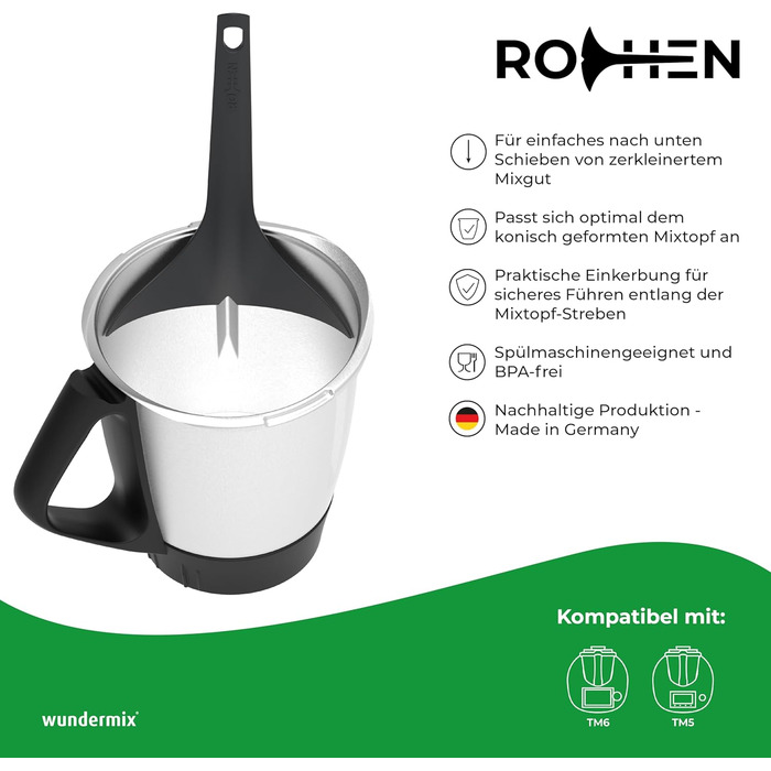 Шпатель для внутрішньої стінки Rochen для Thermomix TM5, TM6 і TM Friend Шпатель на замовлення з практичною насічкою Оптимальна форма Зроблено в Німеччині