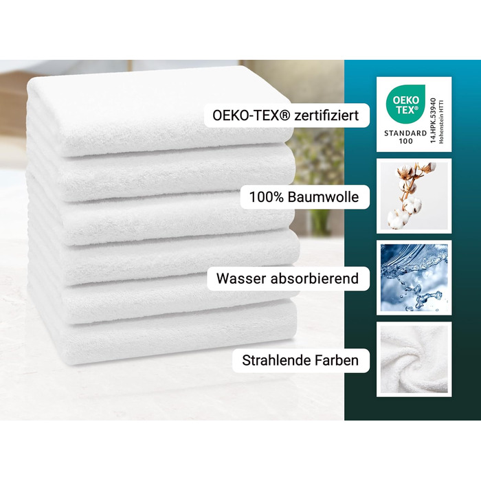 Набір з 6 рушників розміром 50x100 см - поглинаючі та м'які банні рушники білого кольору - з практичною вішалкою - можна прати до