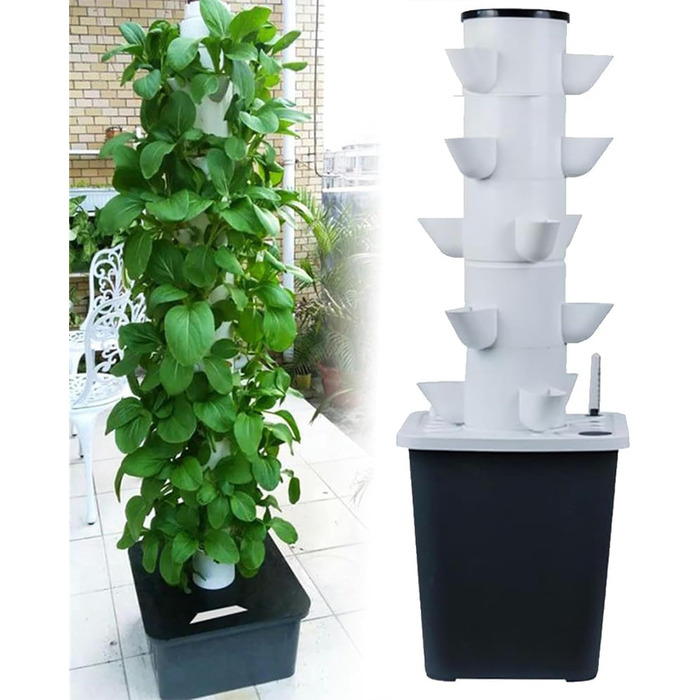 Стручків Hydroponics Tower Garden Система гідропонного вирощування. Набір для аеропоніки для вирощування трав, фруктів і овочів з гідратаційним насосом, адаптером, сітчастими горщиками, таймером для трав/, 30