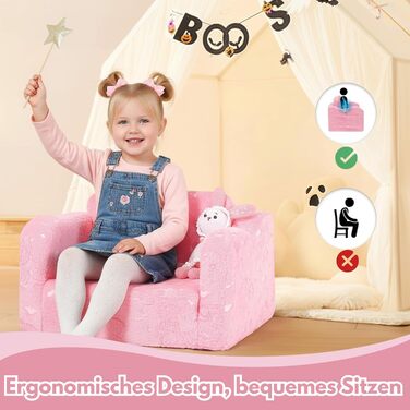 Дитячий диван MeMoreCool, розкладний, дитячий диван, диван-ліжко для малюків 2-в-1, дитяче крісло, міні-диван для дитячої кімнати, вишуканий ігровий диванчик для дівчаток та хлопчиків, рожевий