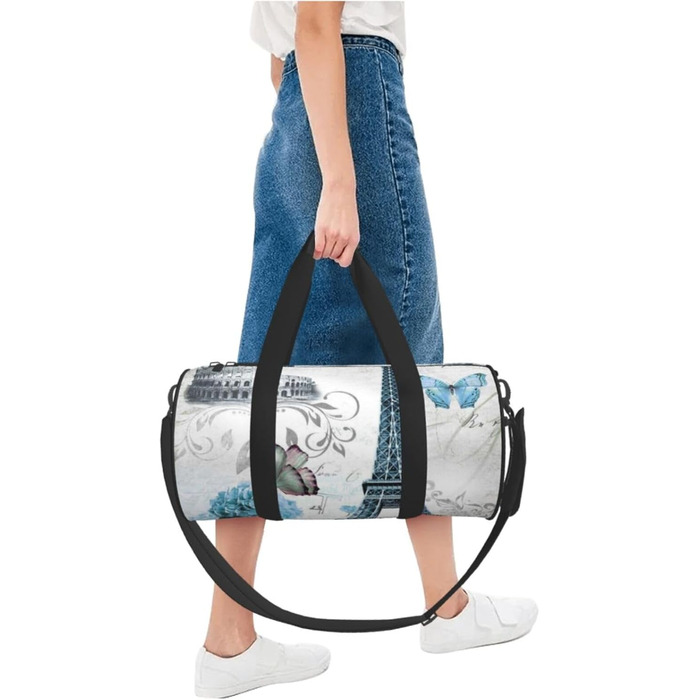 Спортивна сумка для подорожей, стильна з квітковим принтом, дорожня сумка на ніч, чорна, універсальний розмір