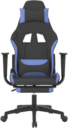 Геймерське крісло з функцією масажу та підставкою для ніг, чорно-синя тканина, регульована висота спинки, функція повороту на 360 градусів, повітропроникний чохол, міцний металевий каркас, 37 x 45 см (Ш x Г), синій