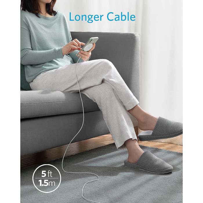 Магнітна бездротова зарядна панель Anker 313, бездротовий зарядний пристрій з кабелем USB-C довжиною 150 см, підходить лише для iP