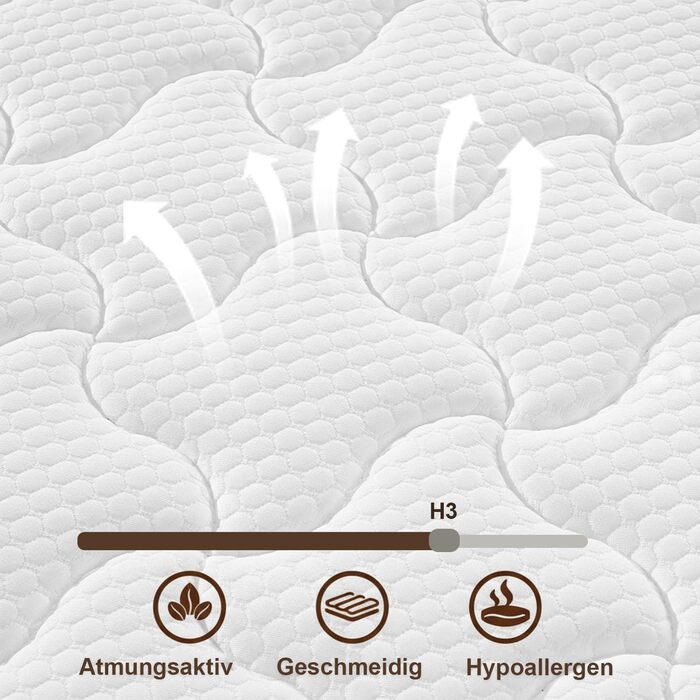 Матрац 140x200 см, висота 25 см, середньої жорсткості (H3), 7-зонний гібридний матрац, ортопедичний пружинний матрац з комфортною піною, дихаючий, що знімає тиск 140x200x25