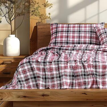 Комплект постільної білизни Linen Closet з м&39якою та затишною фланелевою тканиною, 100 бавовна, двоспальне ліжко розміру &quotqueen-size&quot, тартан кольору воронячого воронового горла (стандарт США)