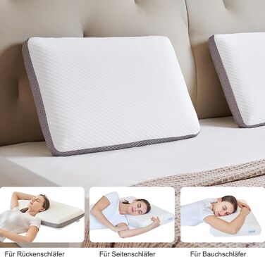 Ортопедична подушка для шиї з піни з ефектом пам&39яті, середньої жорсткості та м&39якої, двостороння ергономічна подушка для шиї зі знімним чохлом, сертифікована Oeko-Tex, сіро-біла, 70x42x10 см