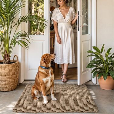 Килимок для бруду DEXI 60 x 90 см, нековзний килимок для дверей з натурального джутового волокна, водовідштовхувальний килимок для використання всередині та зовні приміщень, вхід, тераса, балкон, коричневий 60 x 90 см коричневий