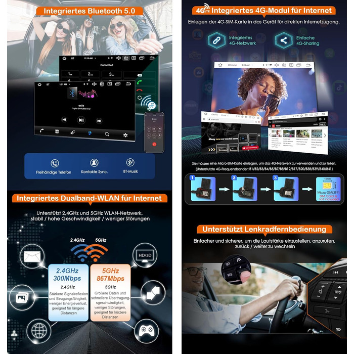 Автомобільний радіоприймач Erisin Android 14 4 ГБ ОЗП 64 ГБ ПЗУ 8-ядерний DVD GPS-навігація для Ford C-Max S-Max Focus Galaxy Kuga Connect Fiesta Transit 7-дюймовий сенсорний екран CarPlay Android Auto DABWiFi 4G Bluetooth 5.0 DSP OBD2 Чорний, з CD/DVD-пр