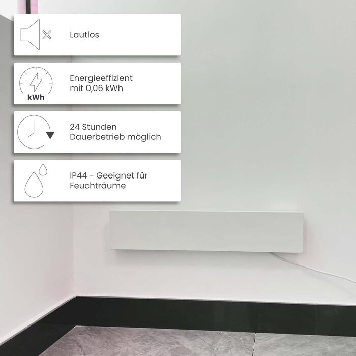 Протипліснявий обігрівач 60 Вт, 12 x 60 x 1,3 см, засіб для видалення плісняви для стін та ванних кімнат, електричний інфрачервоний обігрівач, сертифікований IP44, 60 x 12 см, 1 панель, білий колір