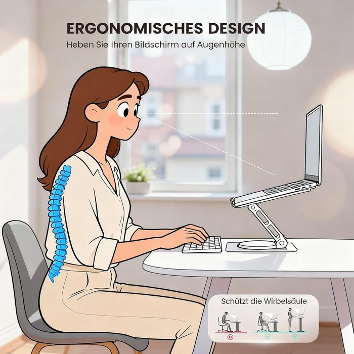 Стійка для ноутбука з магнітним тримачем для телефону, поворотна на 360 та регульована по висоті, виготовлена зі сталевого сплаву надміцна, складана, ергономічна з вентиляцією, для ноутбуків 1017,3 дюймів