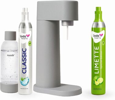 Економ-пакет Mysoda Woody - поновлювана деревна композитна содова з пластиковою пляшкою 1 л без бісфенолу А, класичним циліндром CO2 балон CO2 вапна (сірий)