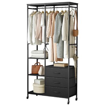 Штанга для одягу, міцна, для шафи - окремостояча портативна шафа-гардероба з колесами, дерев&39яною стільницею, сталевим каркасом, тканинними висувними ящиками та регульованими полицями, чорна