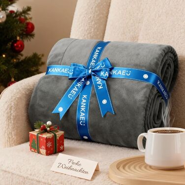 Плюшева ковдра KANKAEU 160x200 см, 550 г/м, надзвичайно м&39яка та товста ковдра, двостороння фланель та шерпа, плед для дивана, ліжка, кушетки, зима, можна прати в пральній машині, подарунковий сірий колір 160x200 см