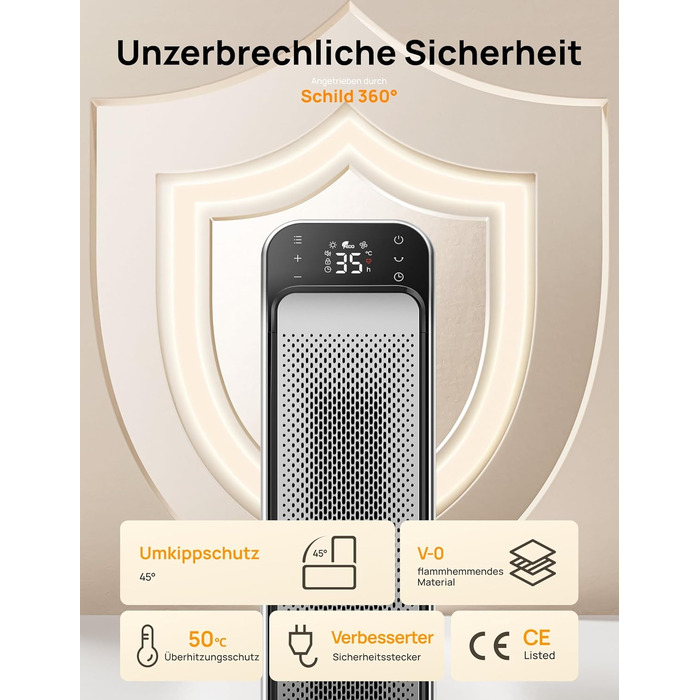 Енергозберігаючий безшумний керамічний обігрівач Dreo 2000 Вт з пультом дистанційного керування та термостатом, 25-дюймовий, 3-реж
