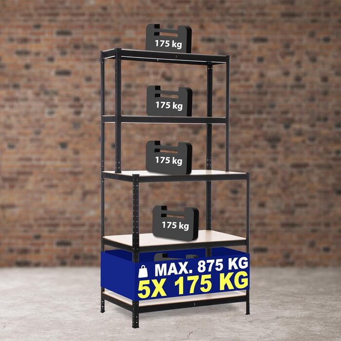 Стелаж CLP з робочим столом Полиці вантажопідйомністю до 175 кг кожна Металевий стелаж для зберігання, колір чорний