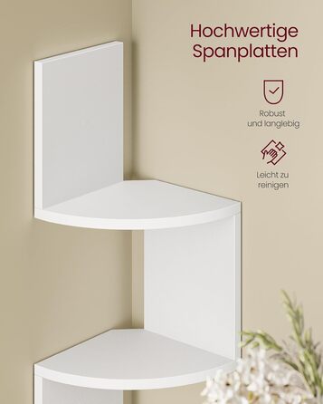 Кутова полиця VASAGLE зі світлодіодним освітленням, 5-рівнева настінна полиця, плаваюча книжкова полиця, книжкова шафа, полиця для рослин для спальні, вітальні, ванної кімнати, домашнього офісу, матово-білий колір LBC630W01