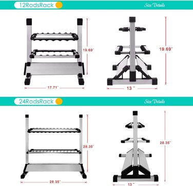 Підставка для вудок тримач для вудок з алюмінієвого сплаву, до 24 вудок, органайзер для зберігання вудок у гаражі або будинку, стійка на 24 вудки, сріблясто-чорна