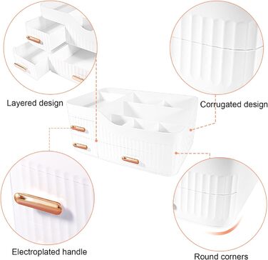 Органайзер для макіяжу CGBE з висувними ящиками, органайзер для косметики Коробка для зберігання косметики великої місткості для комода Спальня Ванна кімната Білий