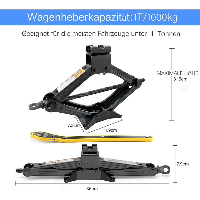 Ножичний домкрат Тріскачка 1T Домкрат Автомобільний домкрат Маневровий домкрат з економною конструкцією храповика, домкрат 1000 кг для автомобільного позашляховика MPV 1T Висота підйому 95 мм-335 мм