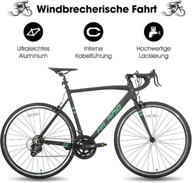 Шосейний велосипед Hiland 28 дюймів, 14 швидкостей, алюмінієва рама, 700c, міський велосипед для чоловіків та жінок, чорний, L-Carreras