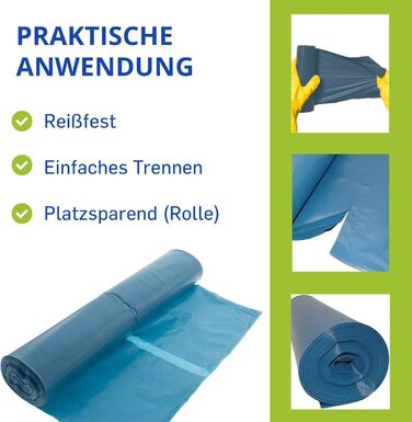 Опт Hossi&39s Мішки для сміття 120 літрів, 10 рулонів по 25 мішків Сині сміттєві мішки для побутових, садових та громадських відходів Міцні сміттєві мішки товщиною 39 мкм (700 x 1100 мм), 1 коробка (10 рулонів) 39 мкм