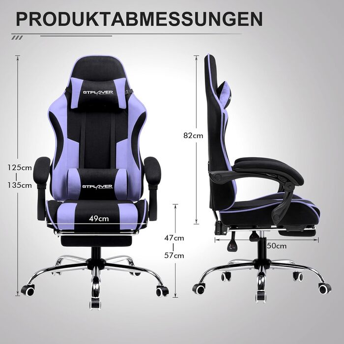 Тканина для ігрового крісла GTPLAYER, офісне крісло, масажне ігрове крісло, ергономічне ігрове крісло з підставкою для ніг, підголівник, масажна подушка для попереку, м&39яке ігрове крісло, обертове крісло, фіолетове