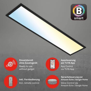 Розумна світлодіодна стельова панель BRILONER Smart Home, сумісна з Alexa, регулювання колірної температури (теплий-холодний білий), 100x25x6,6 см, чорна