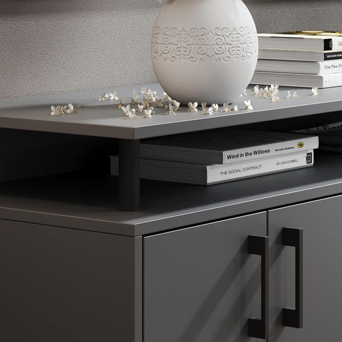 Висока комод Drift з полицею антрацитового кольору - Сучасна шафа для вітальні з шухлядами та великою кількістю місця для зберігання речей - 139 x 90 x 34 см (Ш/В/Г)