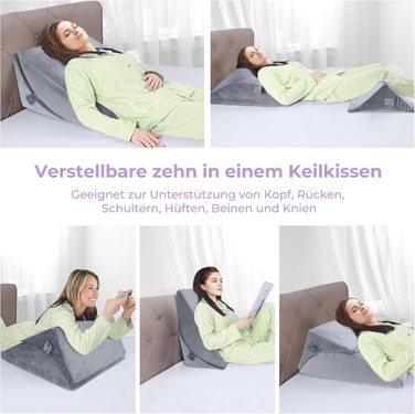 Регульована клиноподібна подушка Babenest з піною високої щільності, ергономічна подушка для спини ліжка та дивана, рефлюксна подушка для читання, сну, ігор, перегляду телевізора (Greu)