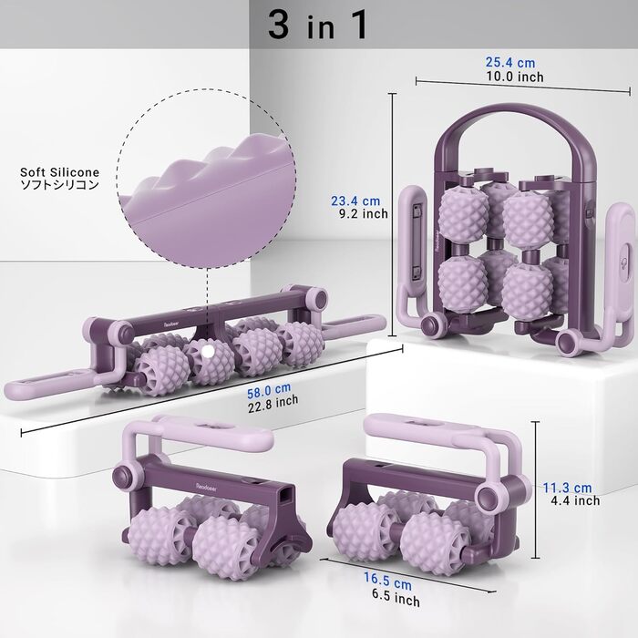 Ручний масажний ролик Багатофункціональний масажний роликовий набір Посуд для масажу спини Масаж шиї Масаж ніг Масаж рук Масаж всього тіла (фіолетовий)