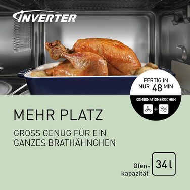 Комбінована мікрохвильова піч Panasonic NN-CD87 (1000 Вт, з гарячим повітрям і грилем, інверторна мікрохвильова піч, 34 літри) нержавіюча сталь, срібляста одинарна мікрохвильова піч NN-CD87