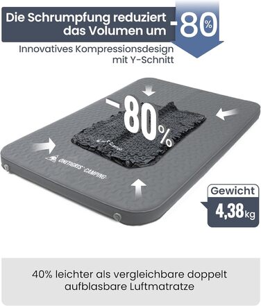 Самонадувальний надувний матрац з високим значенням R, надувне ліжко для 2 осіб, надувний матрац для гостей з мішком-насосом, для кемпінгу, подорожей та використання на свіжому повітрі (132 201 см)