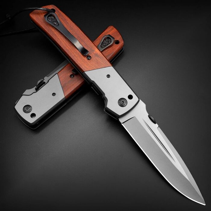 Складаний ніж NedFoss DA52, великий одноручний ніж 28 см з дерев'яною ручкою та замком, кишеньковий ніж з кліпсою, ніж для виживан