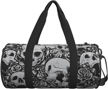 Дорожня сумка-циліндр, моторошний візерунок з темними черепами та квітами, спортивна сумка для чоловіків та жінок, сумка для подорожей, спортивна сумка