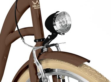 Жіночий міський велосипед MILORD Comfort з металевим кошиком, вінтажний, голландський, 26 дюймів, 28 дюймів, 7 швидкостей, коричнево-кремові шини, 28 дюймів