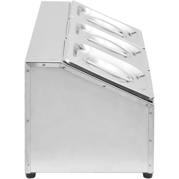 Підставка vidaXL Gastronorm з 3 контейнерами GN 1/6, кришками, верхньою полицею, стійкою для гастроконтейнерів, контейнерами для інгредієнтів, нержавіюча сталь, 49,7 x 22,5 x 21,5 см (22,5 x 49,7 x 21,5 см)