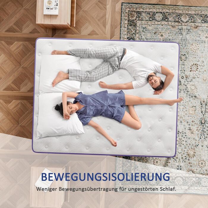 Матрац 140x200 см, висота 26 см, H3, сертифікований Oeko-TEX, гібридний гелевий пінопласт з ефектом пам&39яті, пружинна основа у формі кишенькової сітки, повітропроникний, середньої жорсткості, для зняття тиску, матрац у формі бочки з пружинами у формі ки