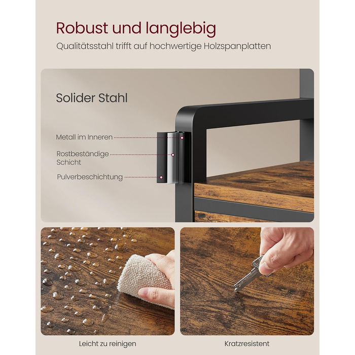 Вішалка для одягу VASAGLE з лавкою для взуття, шафа, місце для зберігання взуття, 2 шухляди для тканини, 10 гачків, 6 бічних гачків, 30 x 80,4 x 181,6 см, вінтажний коричневий-чорний HSR429B01 Вінтажний коричневий, чорнильний