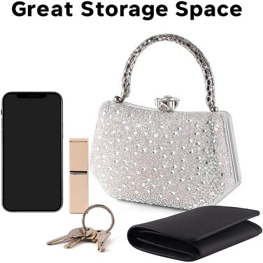 Вишукана кришталева вечірня сумочка Zweig & Ewigkeit з кристалами та срібною металевою ручкою 20 см блискуче клатч для особливих подій, білого кольору