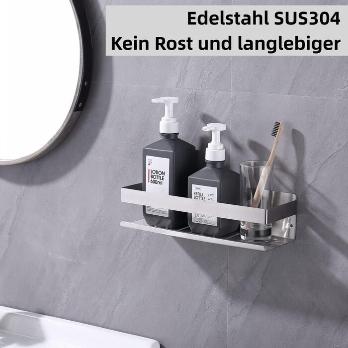 Полиця для душу HomeHeng без свердління Матовий нікель, Полиця для душу Настінна полиця для ванної кімнати Кошик для душу з нержавіючої сталі SUS304 Полиця для ванної кімнати Нержавіюча самоклеюча 30 см для ванної та кухні, H91107-30BN