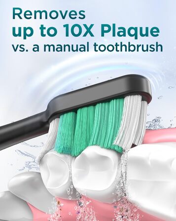 Електрична звукова зубна щітка для дорослих з 8 насадками, дорожнім кейсом, 5 режимами, водонепроникністю IPX7 та 90 днями роботи від акумулятора, чорного кольору, (в упаковці)