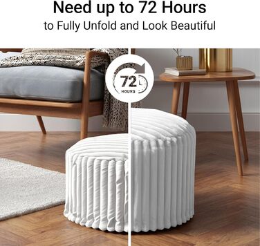 Круглий пуф-табурет, кругла пуф-мішок для ніг, диванний табурет, пуф для ніг з високоякісним штучним хутром, пуф, подушка-пуф для квасолі, сидіння для дивана та вітальні, 38x50x50 см, білий