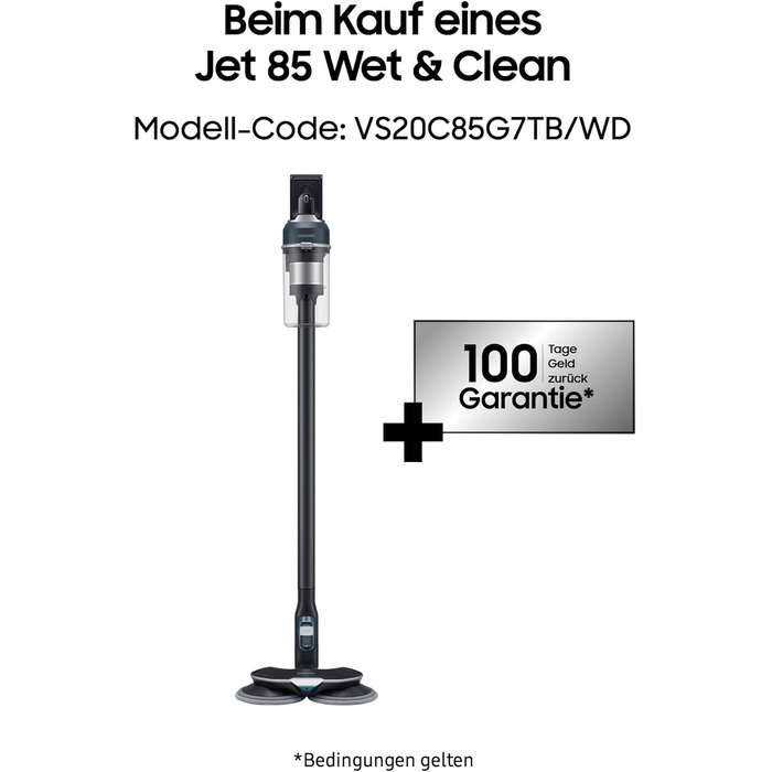 Акумуляторний пилосос Samsung Jet 85 Wet&Clean, 210 Вт, вкл. насадку для швабри та інші аксесуари, синій, VS20C85G7TB/WD 210 Вт Ру